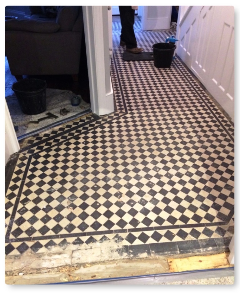 Edwardian Hallway Floor Before Tile Cleaning Islington