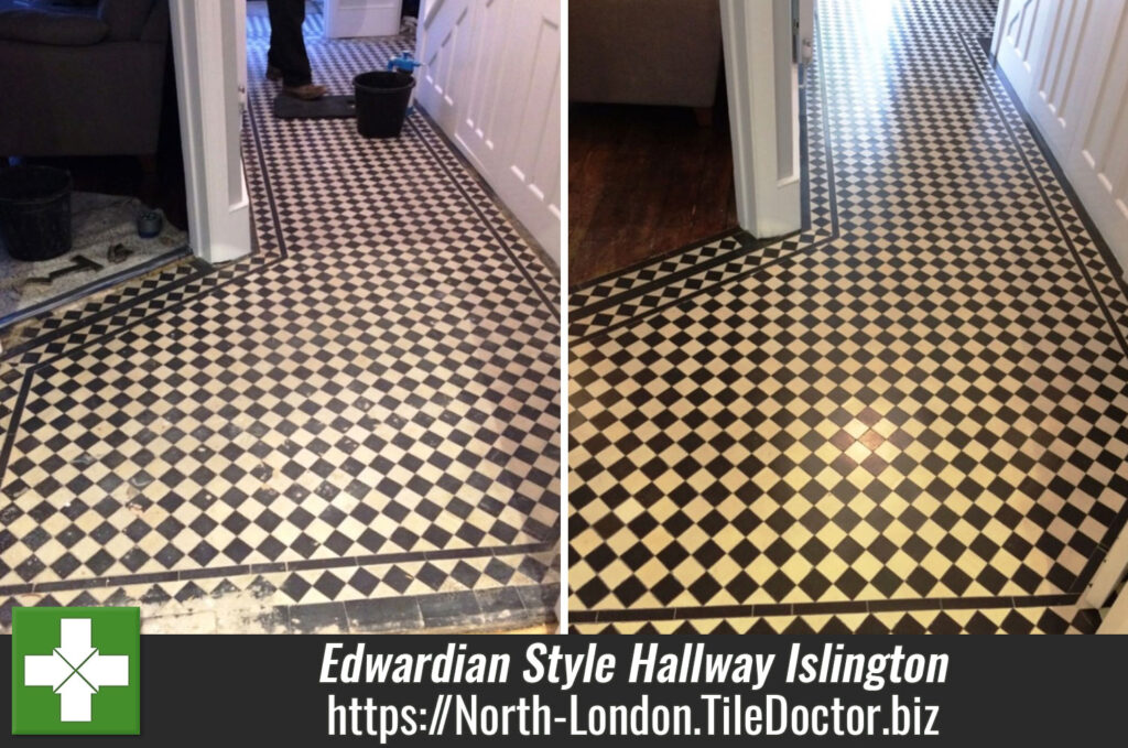 Edwardian Style Hallway Floor Cleaned and Repaired in Islington, London