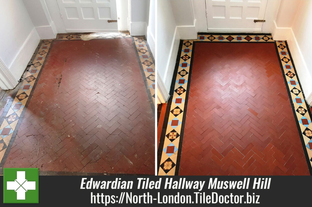 Edwardian Tiled Hallway Floor Restored in Muswell Hill, London