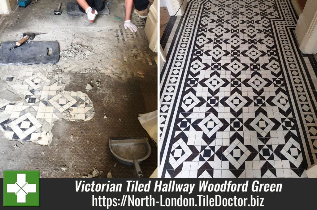 Victorian Tiled Hallway Hidden Under Carpet Fully Restored in Woodford Green