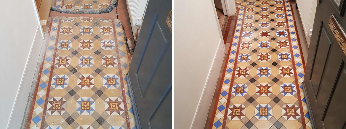 Victorian Tiled Hallway Before and After Cleaning Palmers Green